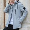 Spring and Autumn Coat Men's Jacket Hooded Casual Clothes Men's Velvet Middle-aged and Young Men's Trench Coat Medium and Long
