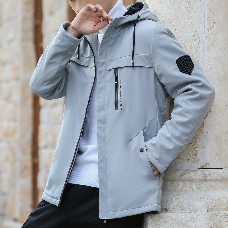 Spring and Autumn Coat Men's Jacket Hooded Casual Clothes Men's Velvet Middle-aged and Young Men's Trench Coat Medium and Long