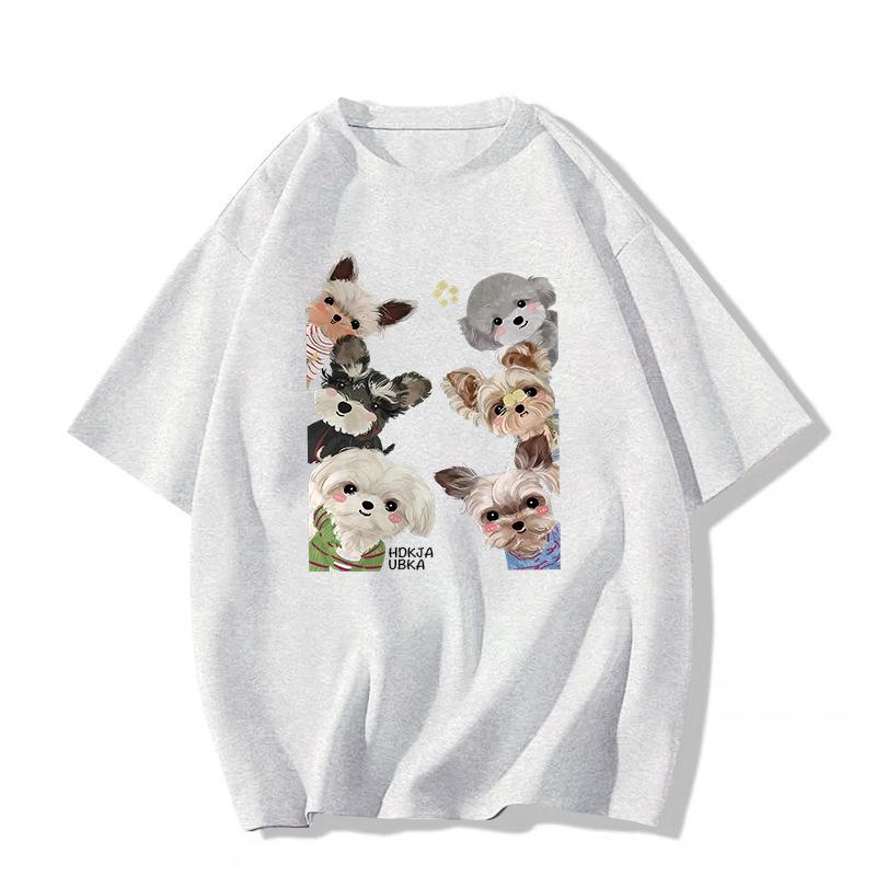 

Женская летняя футболка из хлопка свободного кроя с ретро-принтом шнауцера XXL - Premium Quality белый/серый