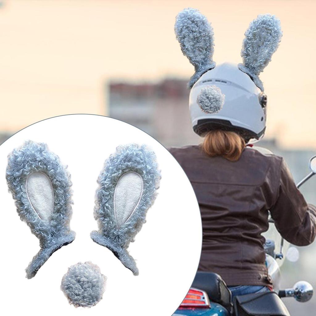 Cartoon Bunny Ears Helmet Plush Ears Decor Set for Bike Scooter Ski Helmet for Easter Party
