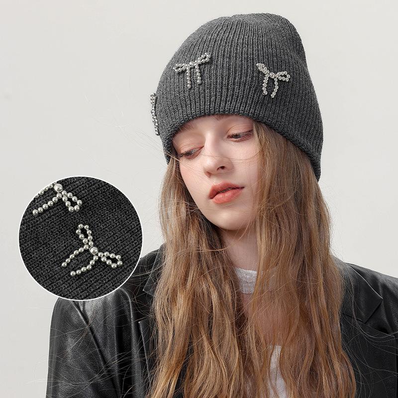 Women's Pullover Hats Korean Bow Simple Fashionable Versatile Knitted Hats Sweet Cool Y2K High Quality Pullover Hats For Girl