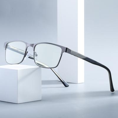 Reading Glasses Men Half Rectangle Metal Frame Hyperopia Eyeglasses Business Blue Light Blocking Presbyopic Eyewear +1.0 To +4.0