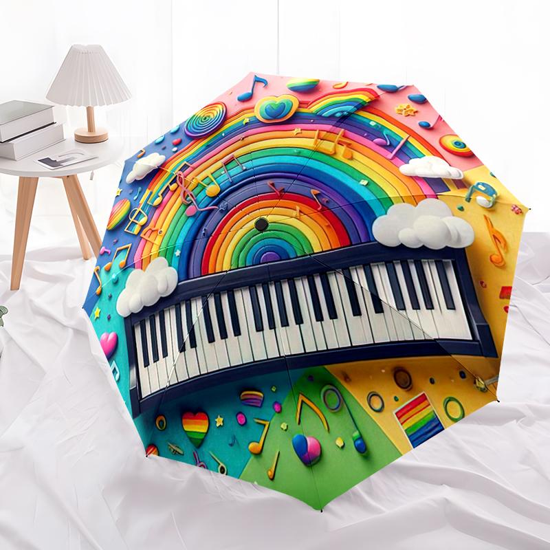 

1pc Music Theme pattern Umbrella Portable Folding Umbrella Iron Frame Hole Bone Structure Outdoor Home Umbrella разноцветный