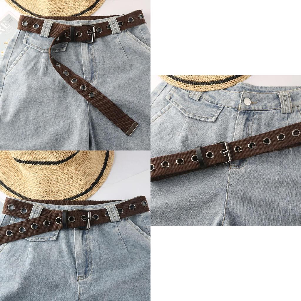 Chic Brown Canvas Belt With Hollow Out Eyeball Design For Men And Women Extra Long In Stock