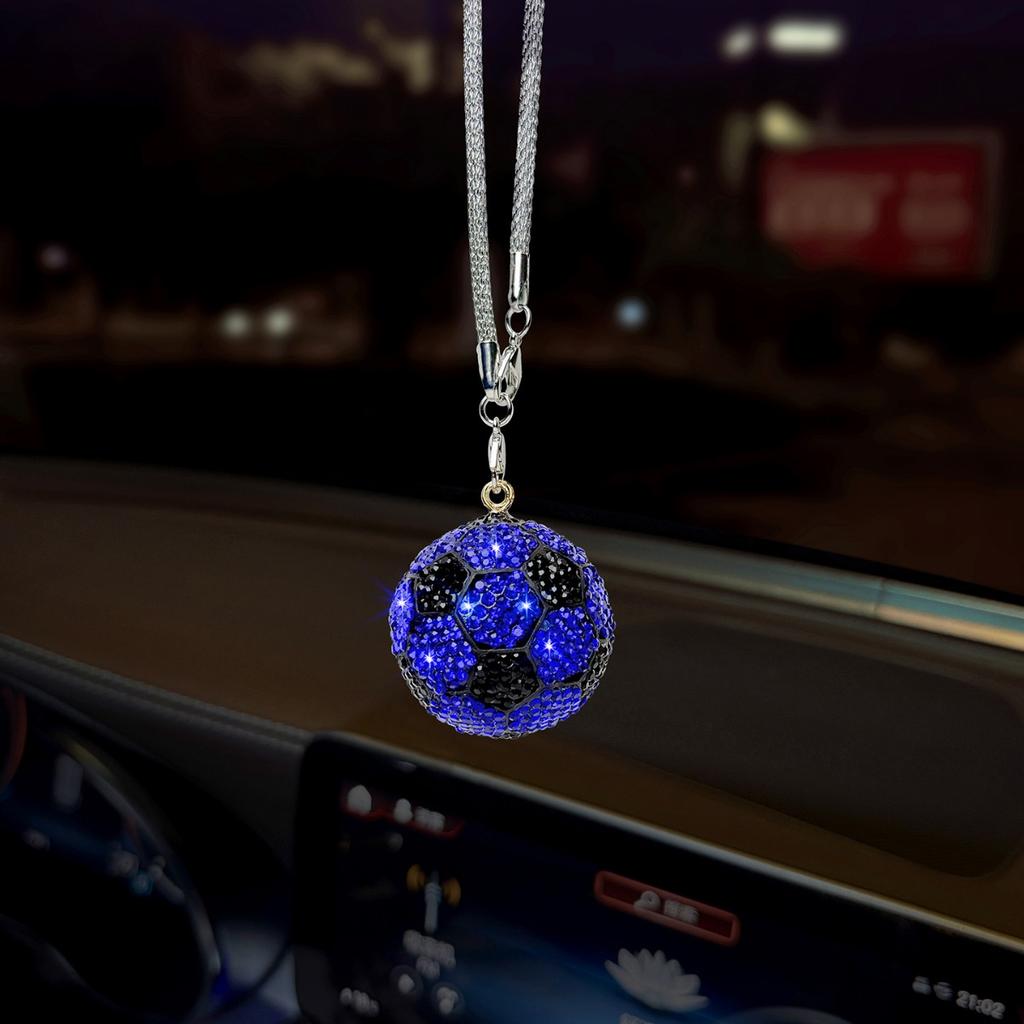 1x Bling Rhinestone Football Car Pendant, Crystal Soccer Rearview Mirror Hanging Ornament,6 Colors