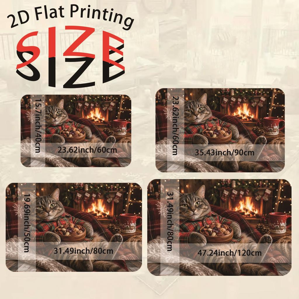 1Pcs Anti Fatigue Kitchen Rugs, Christmas Style Lazy Cat Print Waterproof Non-Slip Thick Cushioned Mat Comfort Standing Mat