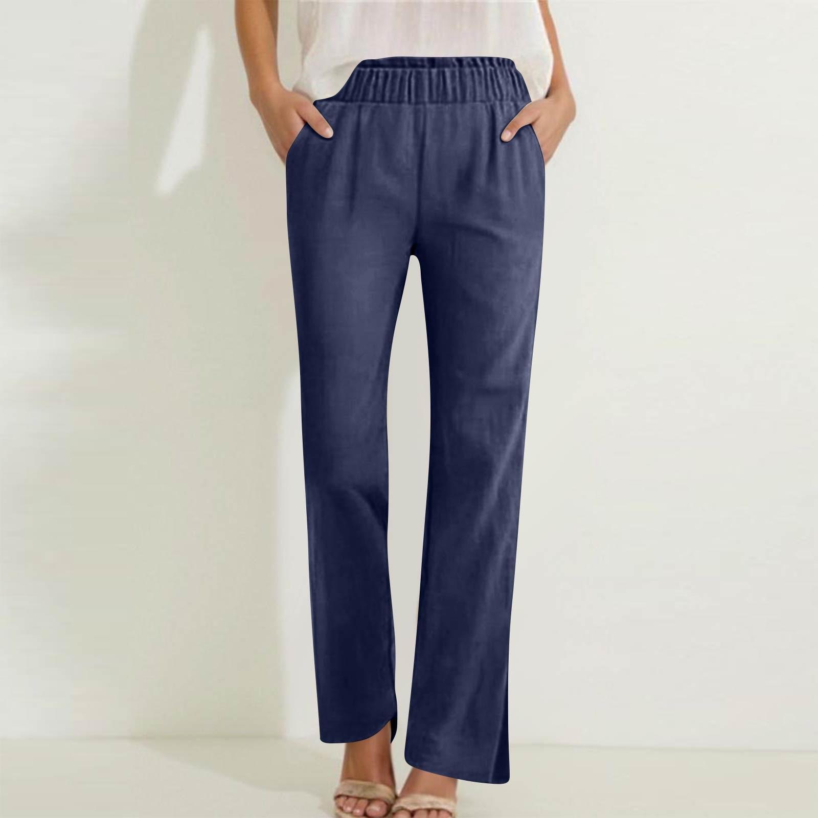 

Женские повседневные брюки с высокой талией, однотонные, длинные, для тренировок S тёмно-синий