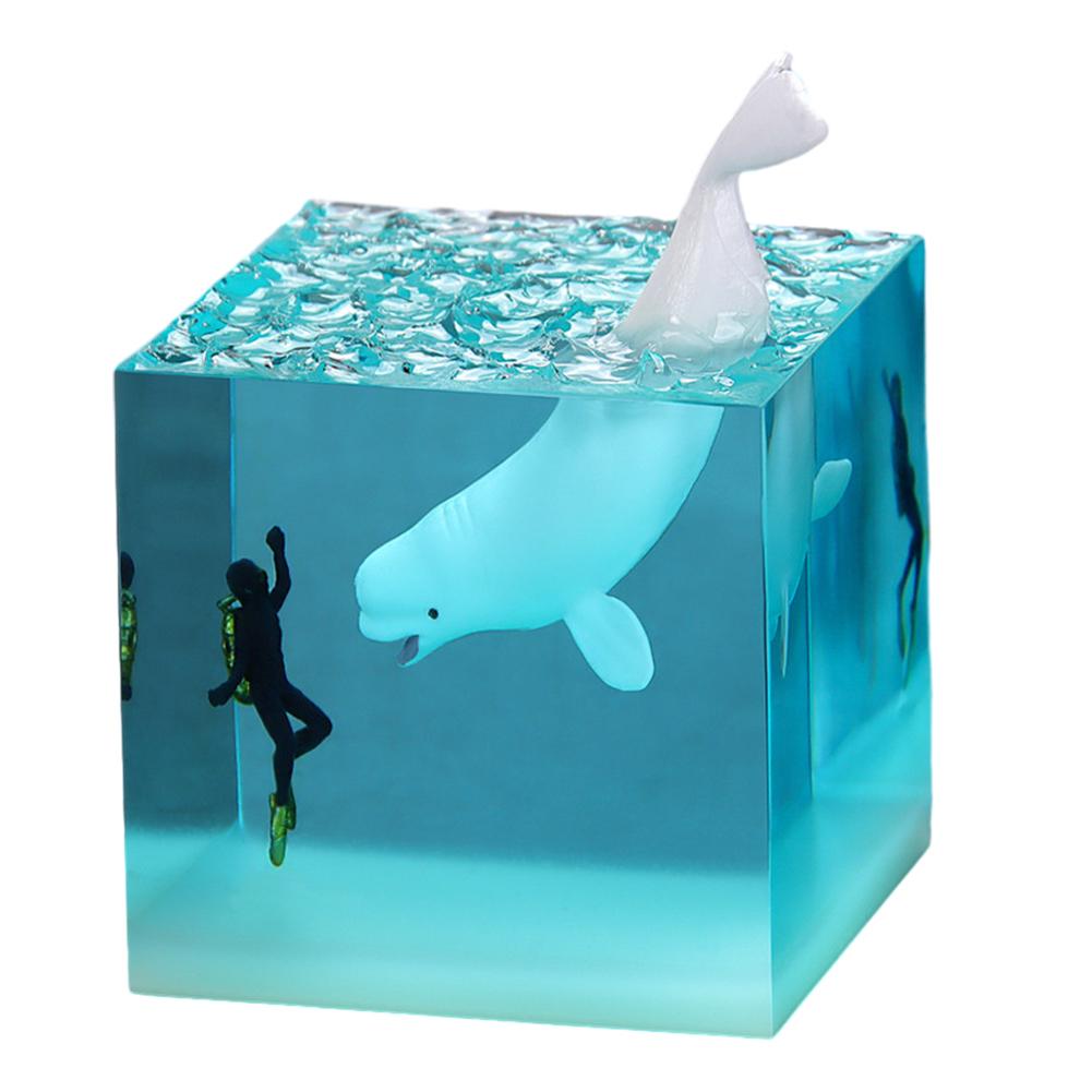 Marine Whale Cube Ornament with Light Whale Diver Ocean Decoration Beluga Killer Whale Megalodon for Desktop Bookshelf