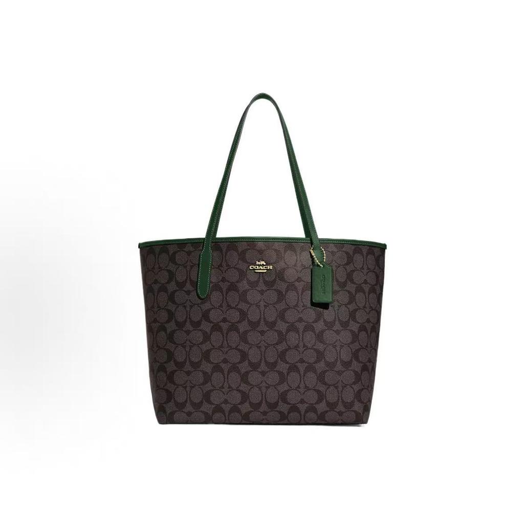 Coach Borsa a Tote Città Tela Signature Marrone Pino Scuro 5696-IMW7C