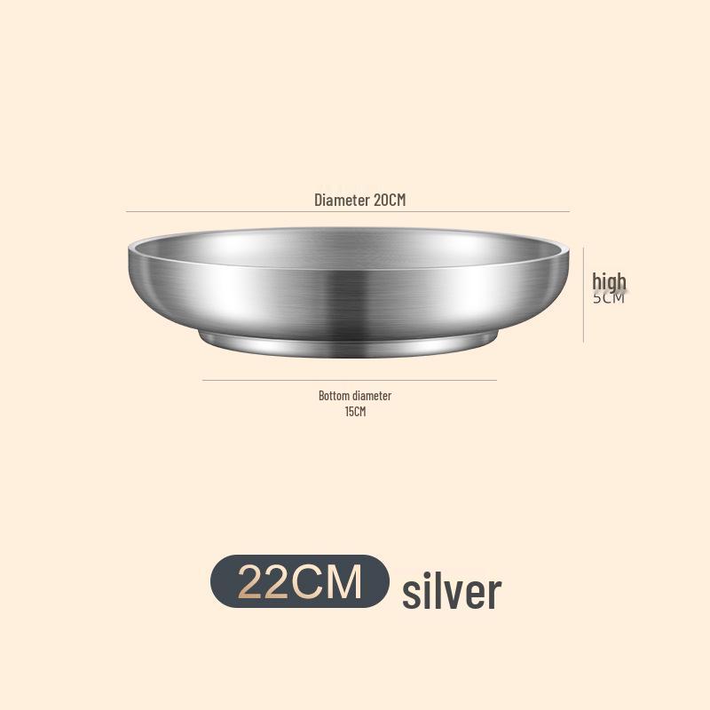 304 Stainless Steel Deepened Double-Layer Round Plate - Steak, Dessert, and Fruit Dining Plate
