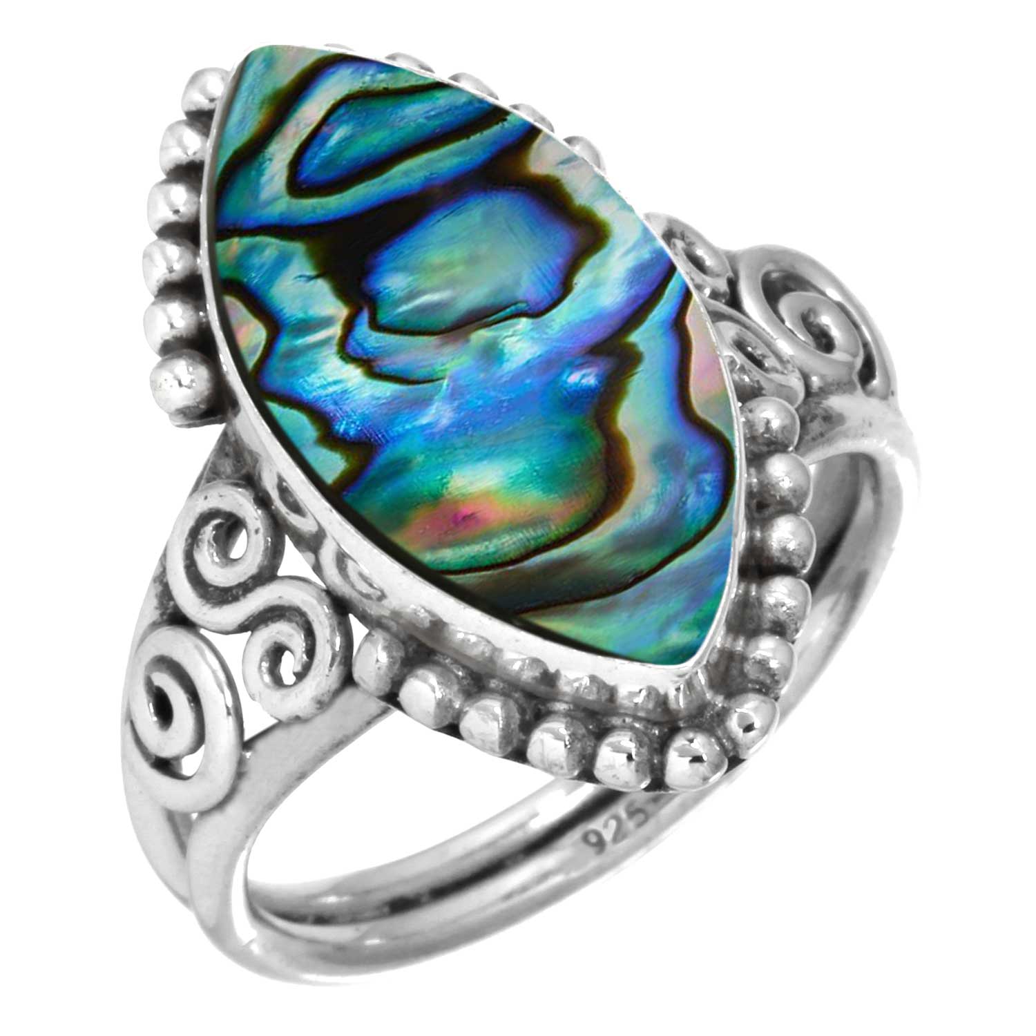 

Кольцо из стерлингового серебра 925 пробы, женское украшение с драгоценным камнем, подарок на День благодарения, аквамариновый халцедон, ракушка-ушка, синий солнечный камень, лабрадорит, пренит 6.5