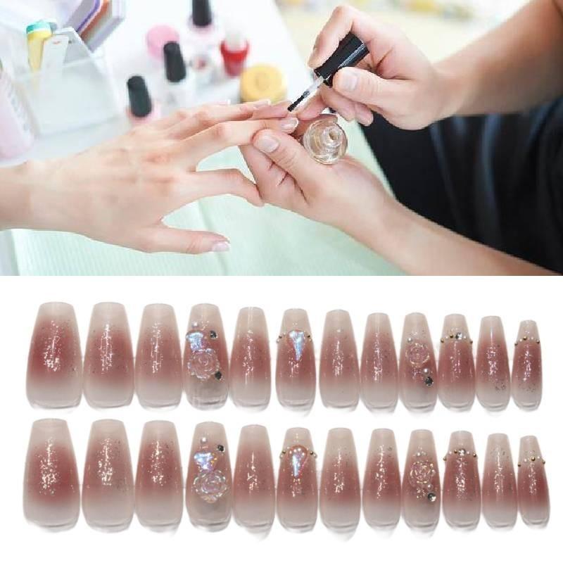 Glamorous 643 Aurora Diamond Flower Handmade Blush Finger Nail Sticker Manicure Wholesale