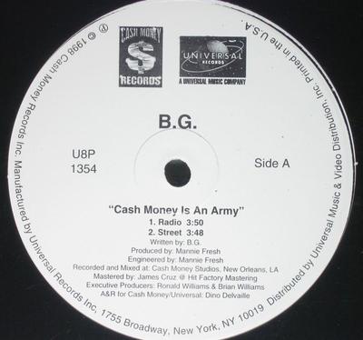 12inch Record B.G. - Cash Money Is An Army U8P1354PROMO Cash Money Reco 1998 US Rap & Hip-Hop/R&B Used