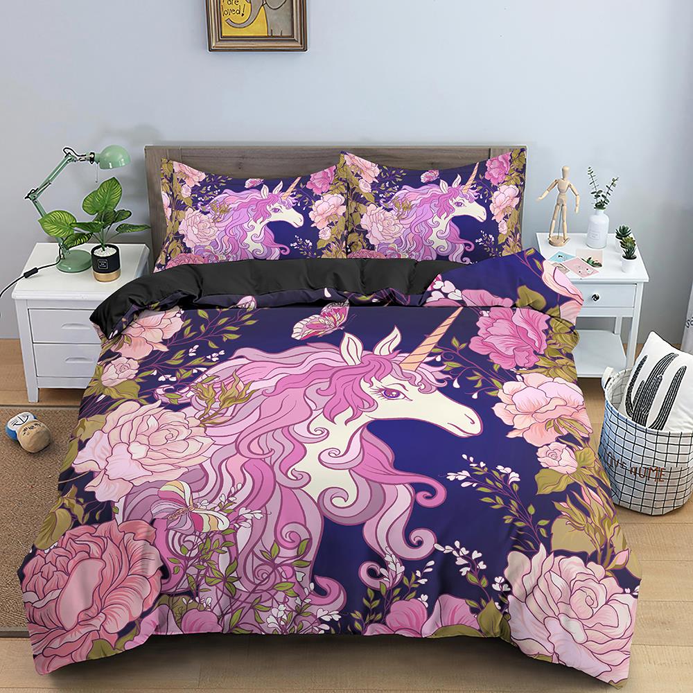 Unicorn Bedding Set Boys Girls Twin Queen Size Duvet Cover Pillowcase Bed Kids Adult Fashion Home Textileextile