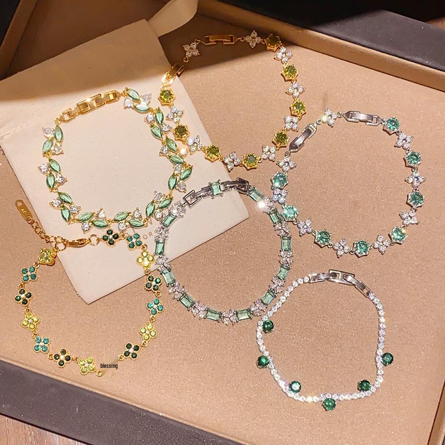 Emerald Fire Zircon Oval Bracelet: Summer Fresh, Versatile, Light Luxury Hand Jewelry