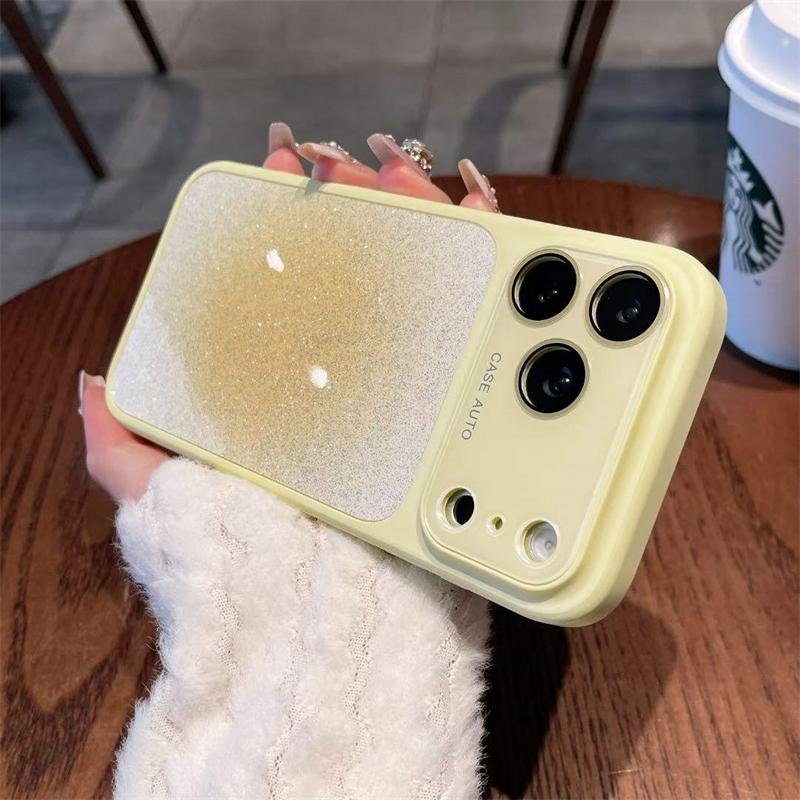 Gradient Glitter Phone Case For iPhone 17 16 15 14 13 12 Pro Max Electroplated Camera Frame Soft Shockproof Cover