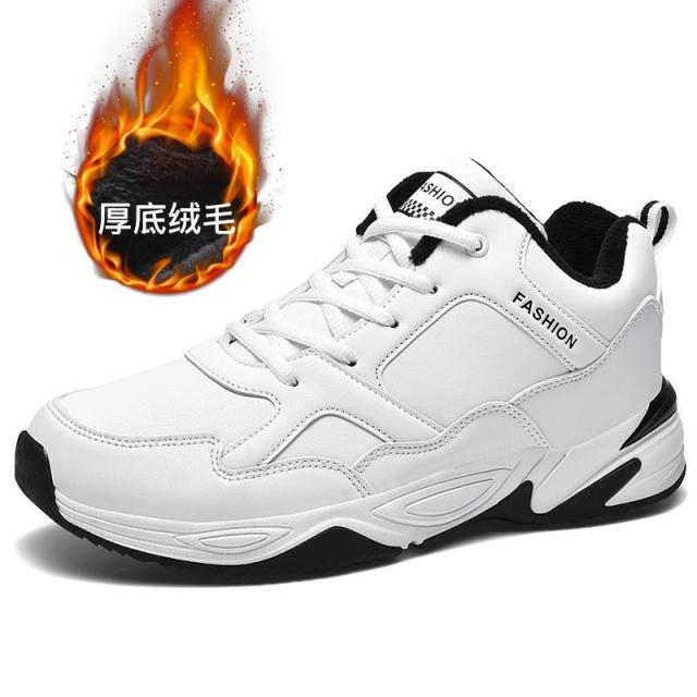 Men Sneakers White Leather Winter Warm Fur Men Shoes Big Size New Trend Comfort Non -Slip Outdoor Autumn Men Casual Shoes 45 46