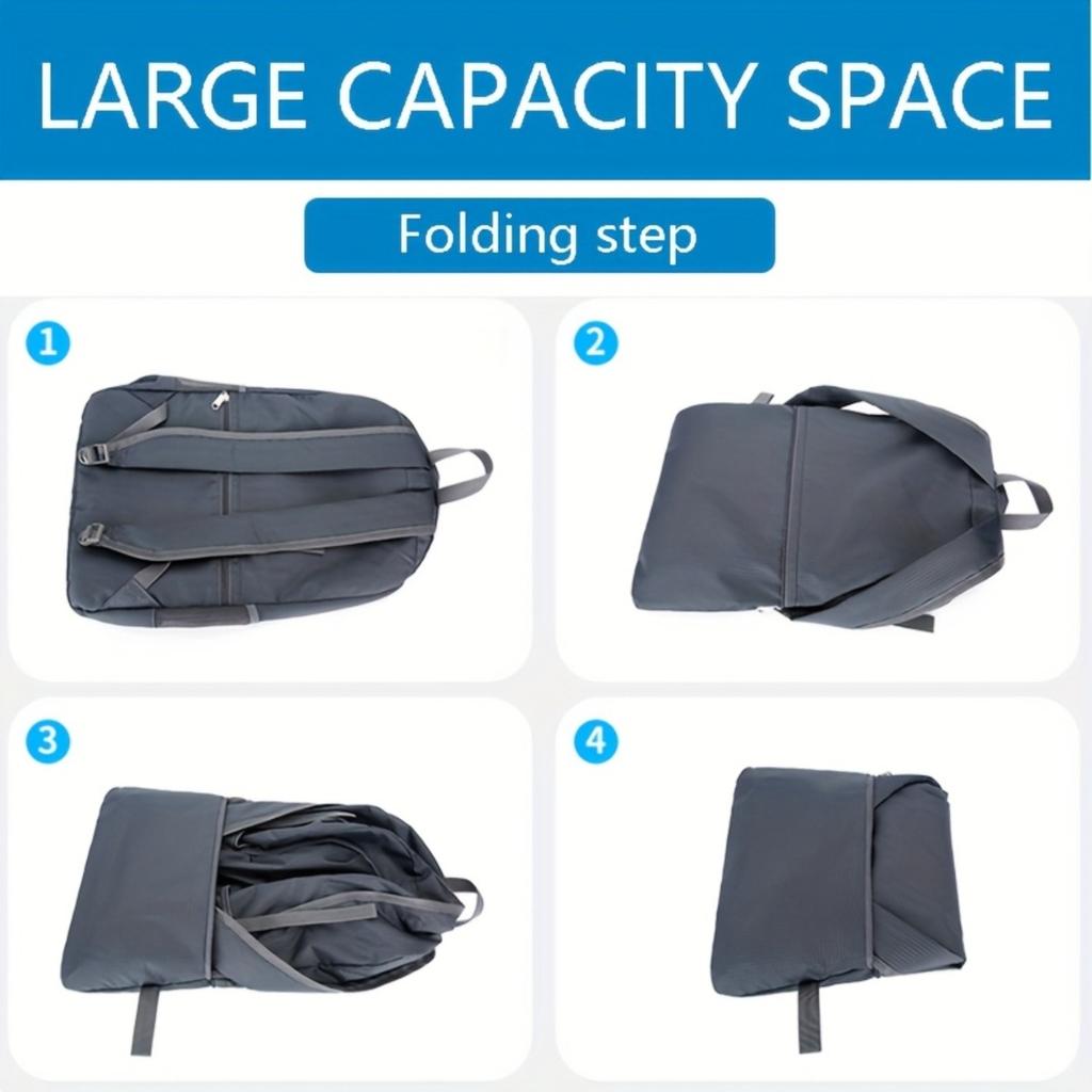 Lightweight Folding Nylon Backpack - Large Capacity Hiking Backpack with Adjustable Shoulder Straps, Multiple Pockets, and Mesh Side Pockets