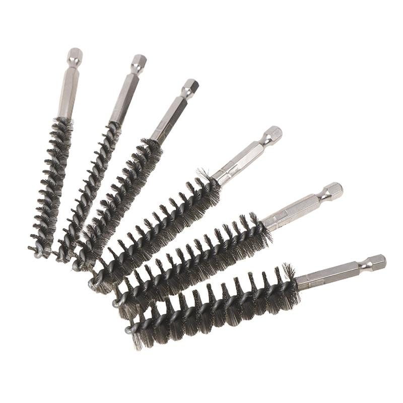 1/6Pcs Drill Bore Cleaning Brush 1/4 " Hexagonal Handle Stainless Steel Wire Brush For Anti-Rust Cleaning Of Pipe Ports 8-19Mm
