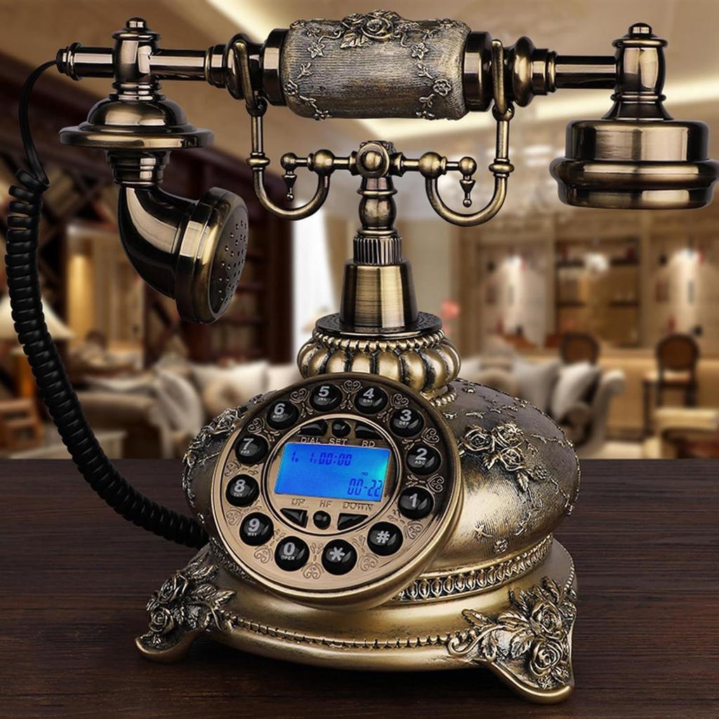 Vintage pevný telefon Retro telefon Starožitný telefon s tlačítkovým vytáčením Staromódní pevný telefon s LCD displejem Keramické šňůrové telefony
