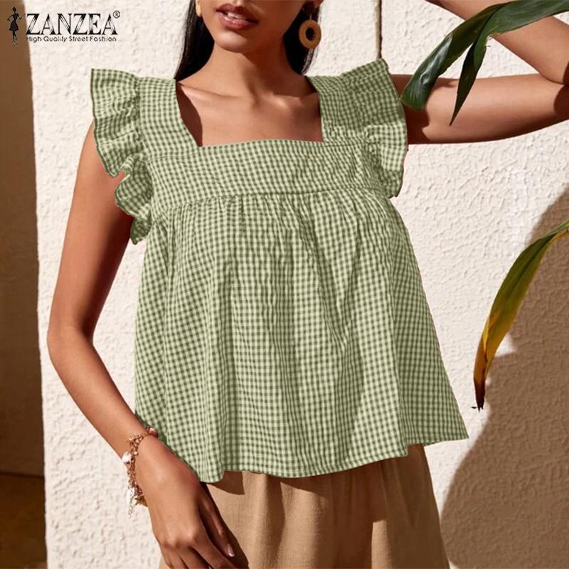 

ZANZEA Женская повседневная летняя майка без рукавов с квадратным воротником