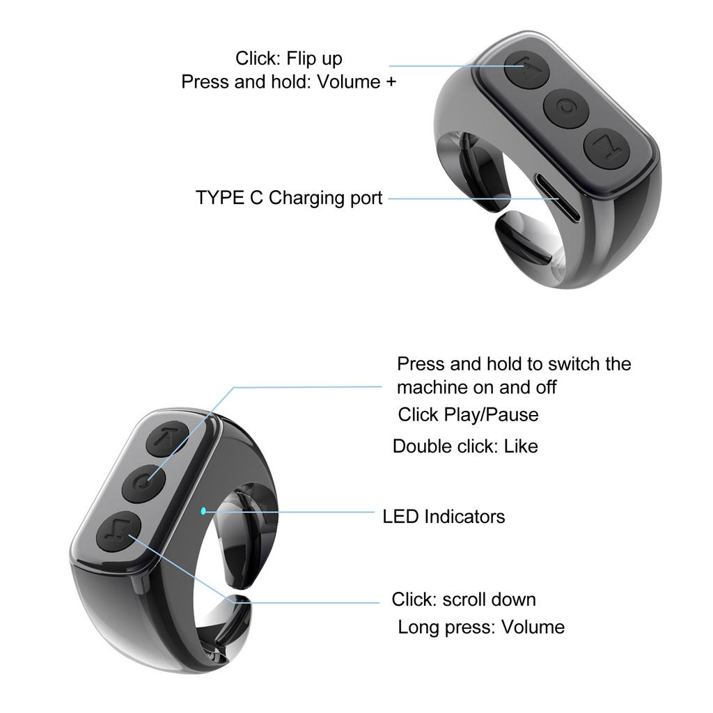 RC App Page Turner Liking Portable Automatic Remote Control Page Turner Ring for Selfie Video