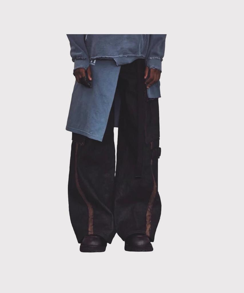 Maineoseu Slash Seam Twist Cargo Jeans(Persimmon Tangy Dyed) - Dust Indigo