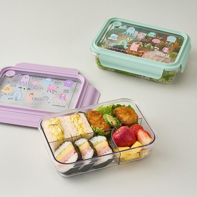 LocknLock To Go 3 Compartment Clear Lunch Box 1L Large Korean Bento Meal Prep Food Container 2 Colors