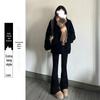 Women's Black High-Waist Flared Plush Pants - Autumn/Winter 2025 Collection
