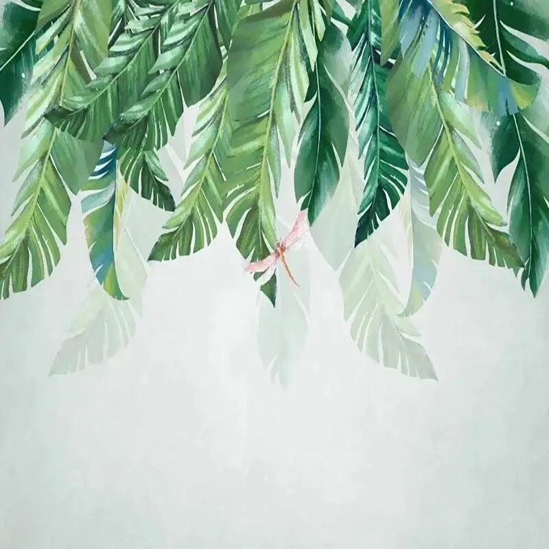 Custom Mural Wallpaper Nordic Fresh Hand-Painted Tropical Plants Wall Painting For Living Room TV Bedroom Decor Papel De Parede