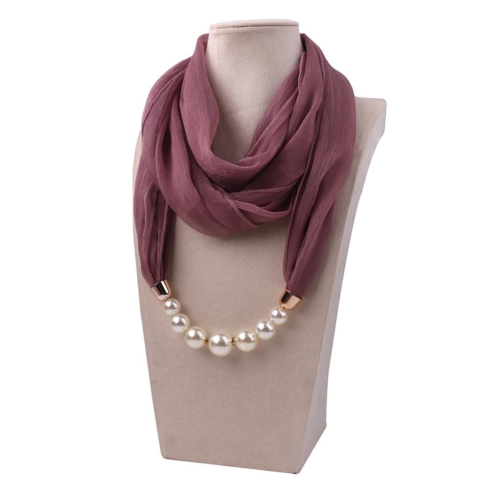 Elegant Chiffon Scarf Necklace with Pearl Beads – Stylish Women’s Fashion Accessory for Casual and Formal Wear