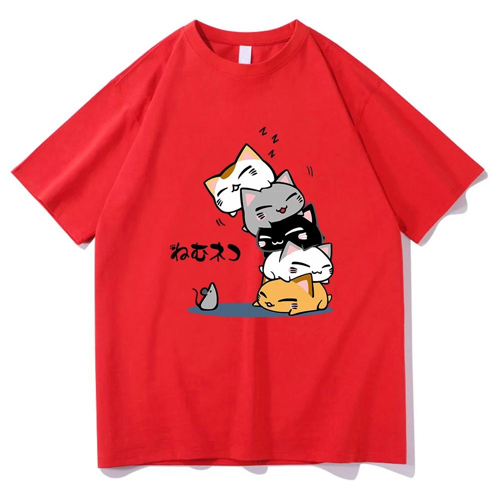 

Футболки с изображением спящих котов, не видящих мышь, мужская/женская одежда, эстетичная футболка в стиле харадзюку, унисекс, уличная одежда, хлопковые топы XXXL
