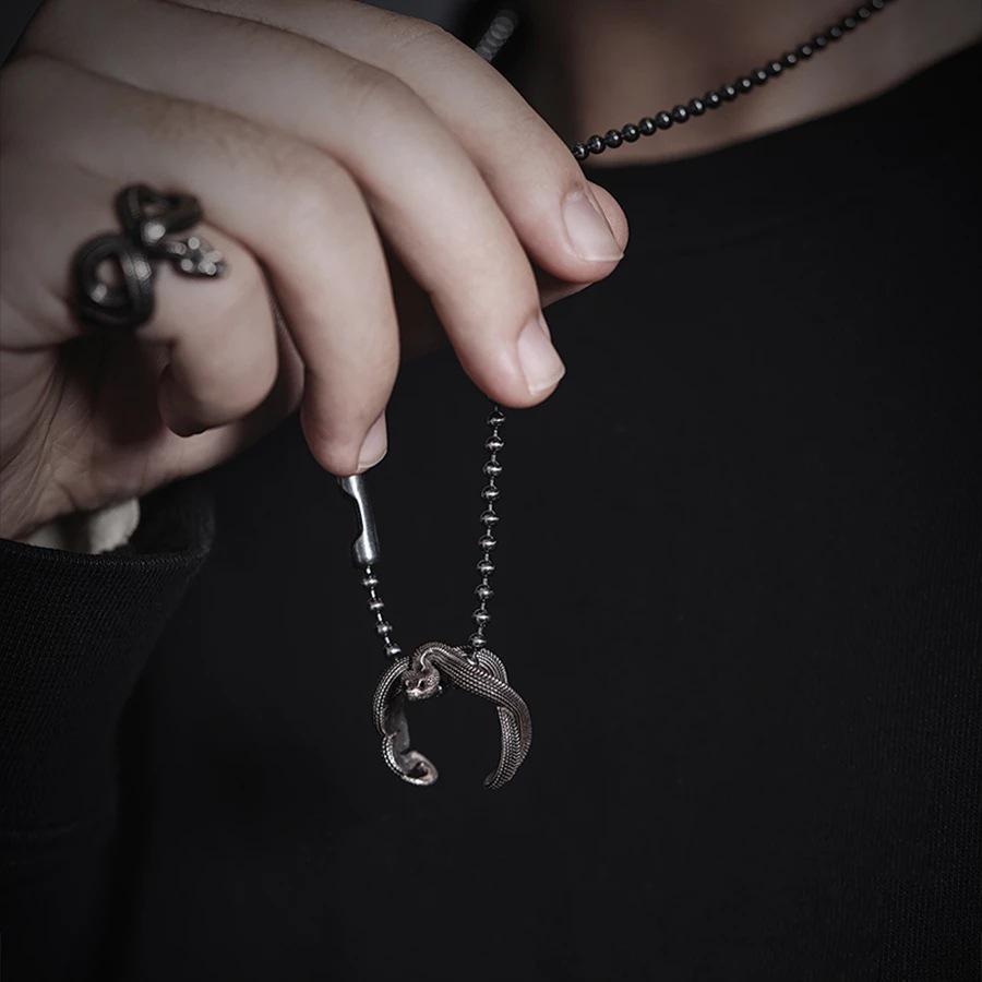 Yan Yu Handmade Men's Snake Zodiac Ring Necklace Pendant Jewelry