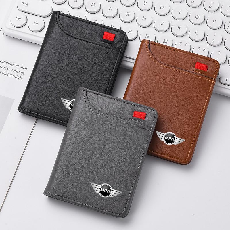 BJRT1 Vintage Car Metal Logo Leather Wallet Credit Card Holder For BMW Mini Cooper R50 R53 R55 R56 R60 R61 F54 F55 F56 F60 Accessories