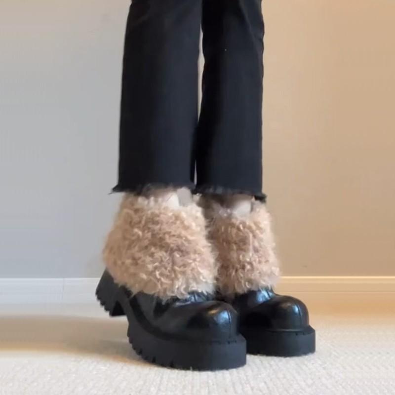 Women's Large Size Soft Sole Heightening Winter Warm Fur One Anti-slip Snow Boots Padded Lined Ankle Boots Outdoor Sports Furry Cotton Boots