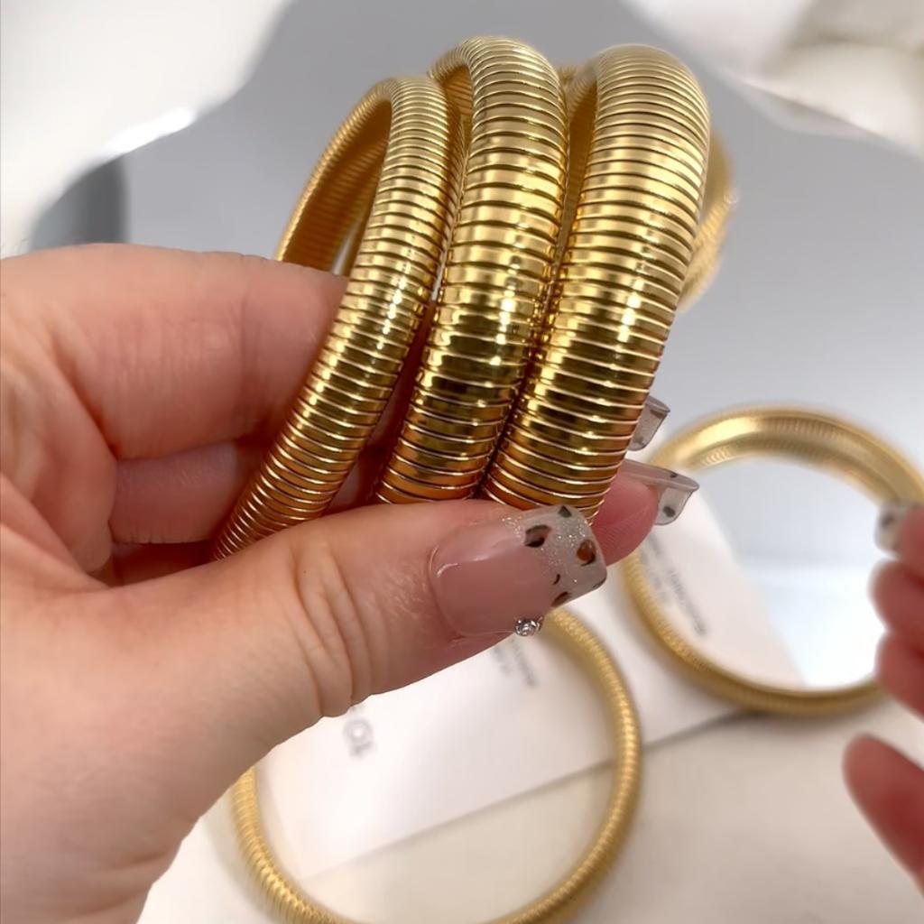 Elastic Stainless Steel Bangle Flex Snake Chain Cuff Bracelet Gold Plated Thick Wide Bracelet Wristband Trend Jewelry Women Gift