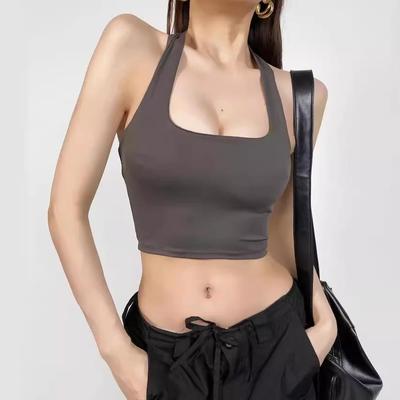 Odnímatelná vyztužená tílka s U-výstřihem a zavazováním za krk: Dámské sexy úzké letní tílko bez zad.