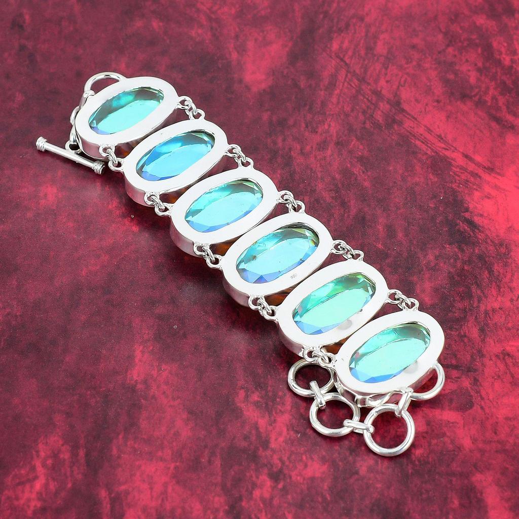 Rainbow Mystic Topaz 925 Solid Sterling Silver Jewelry Bracelet, Fabulous Gemstone Jewelry Wedding Gift Handmade Bracelet