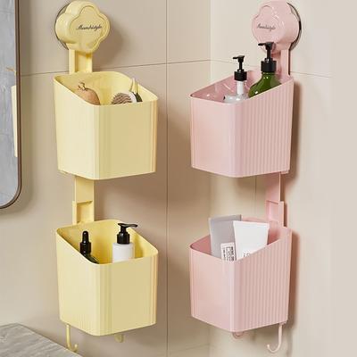 With Hook Bathroom Suction Cup Shelf Punch Free Drainable Corner Storage Shelves Plastic Removable Ginger Garlic Storage Rack
