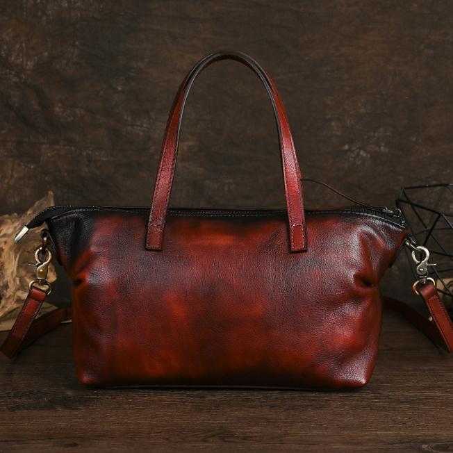 Johnature Dámská retro kabelka Pravá kůže Jednobarevné tašky přes rameno Všestranná měkká hovězí kůže Crossbody kabelka