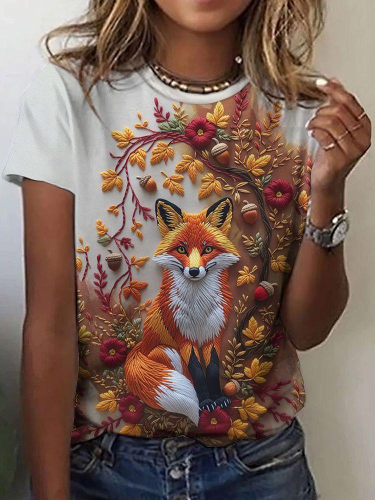 Summer Fox Squirrel T-Shirts Animal 3D Print Fashion Women Round Neck Short Sleeve T Shirt Tees Harajuku Y2K Top Female Clothing