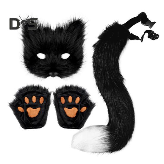 Fox Face Cushion Faux Fox Half Face Cushion with Tail Gloves Masquerade Halloween Cosplay Party Costume Accessory for Girls