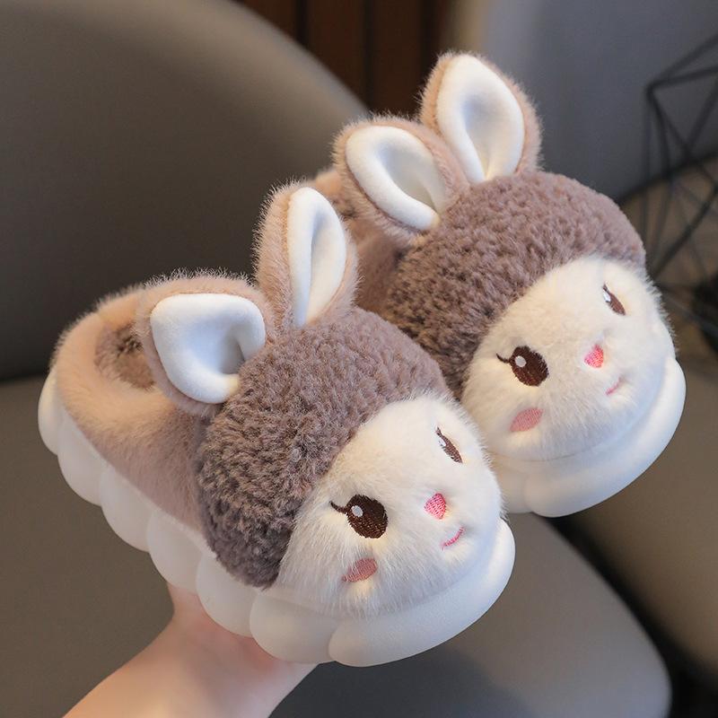 Children's cotton slippers winter velvet thickened warm soft sole non-slip home cartoon cute boy and girl baby parent-child shoes