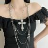 Y2K Punk Layered Cross Necklace Set Women Alloy Tone Chunky Gothic Choker Chain Jewelry