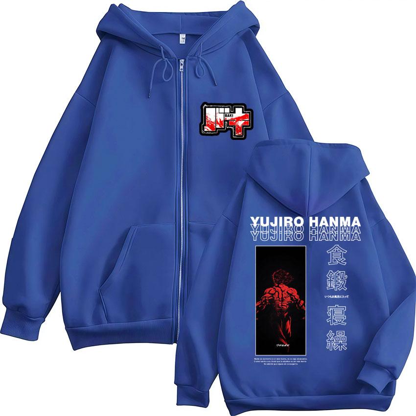 Japanese Anime Baki Hanma The Grappler Zip Up Hoodie Men Women Harajuku Fashion Vintage Sportwear Jackets Male
