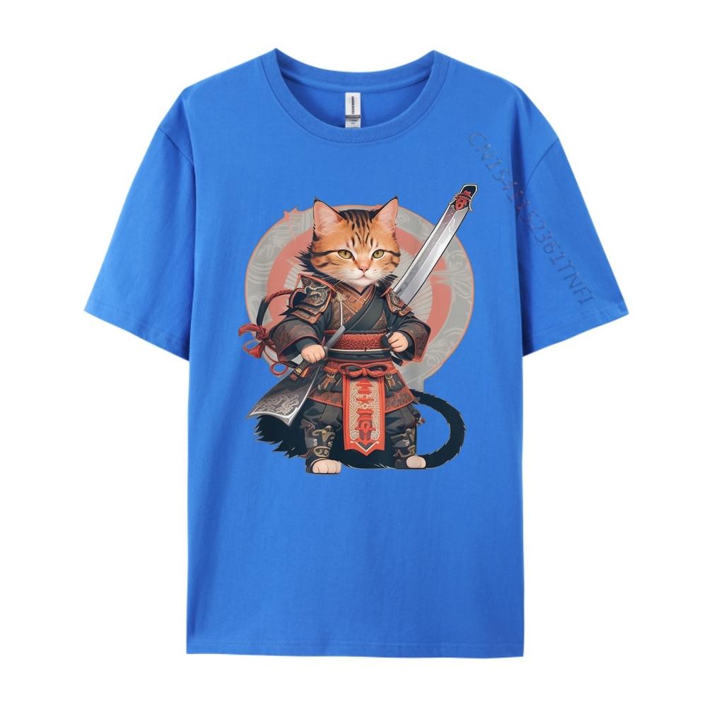 Cat Samurai Warrior Japan Ninja Samurai Cat Ready For Battle Vintage T Shirt Men Camisetas De Hombre Luxury