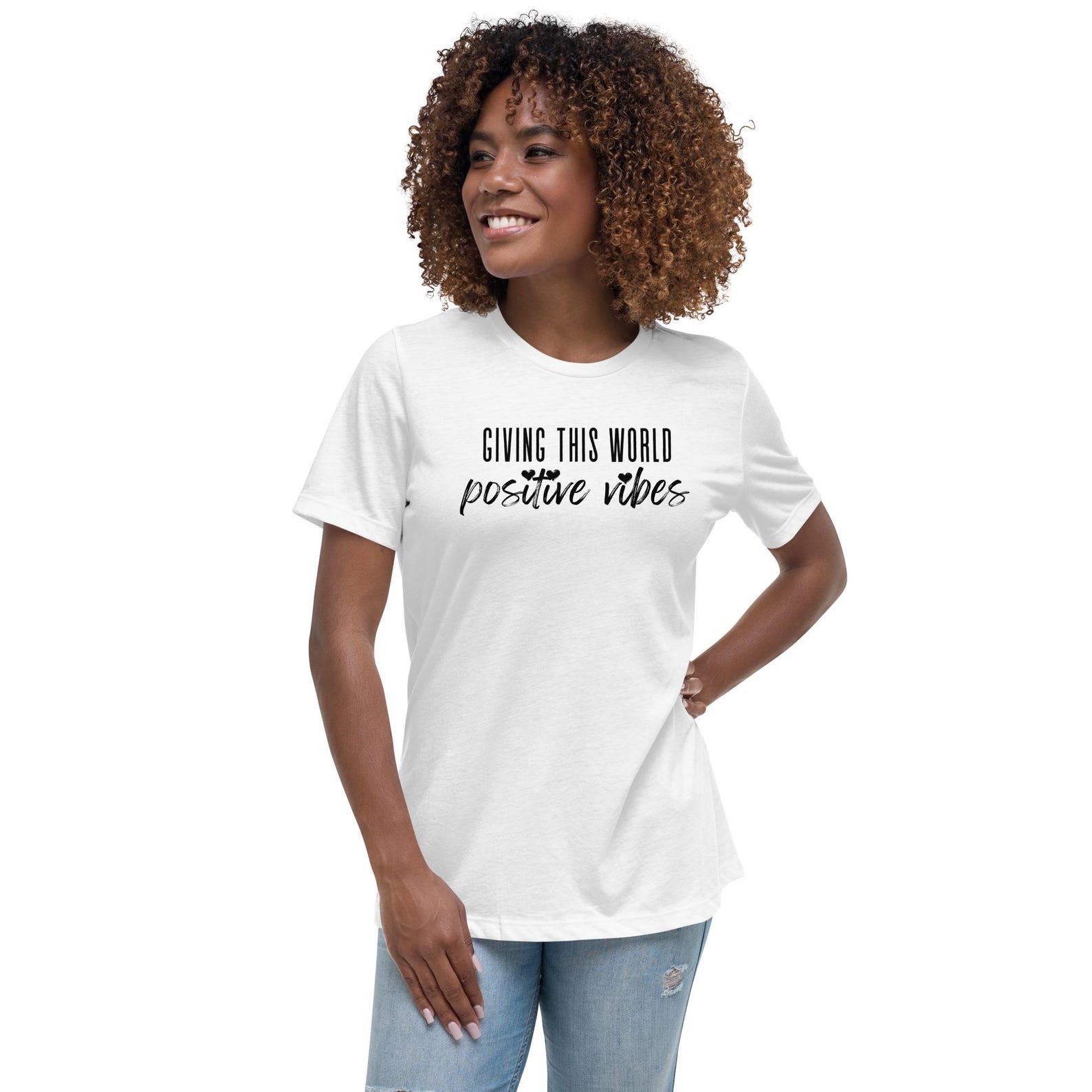 Positive Vibes T-Shirt, Radiate Joy Women s Soft Cotton Tee, Feel Good Quote Shirt, Inspirational Gift for Her (Black) L