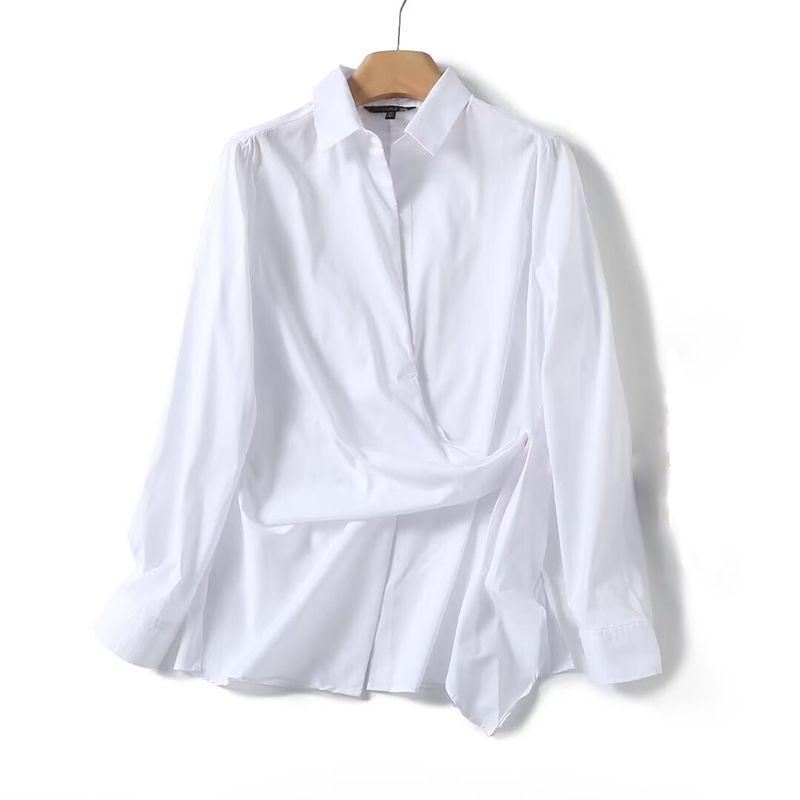 

MD Women clothes New Minimalist Design Cross Knot Decoration White V-neck Long sleeve Shirts Female 05150503250 White L