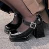 Women's High Heels Pumps Mary Jane Shoes Platform Pink Black Wine Red White Block Heeled Working Party Dance Wedding Shoe Female
