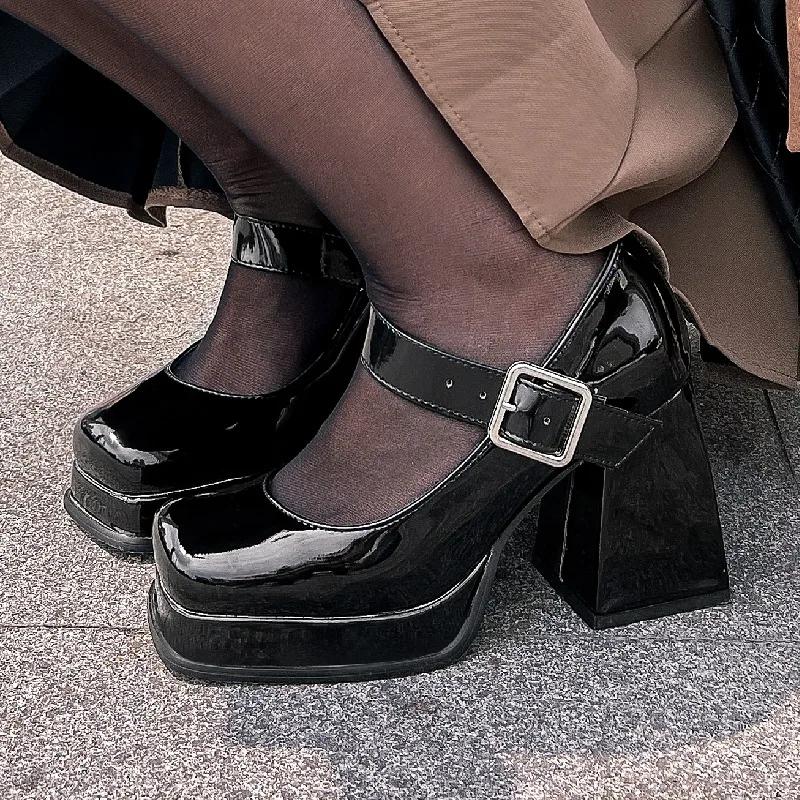 Women's High Heels Pumps Mary Jane Shoes Platform Pink Black Wine Red White Block Heeled Working Party Dance Wedding Shoe Female